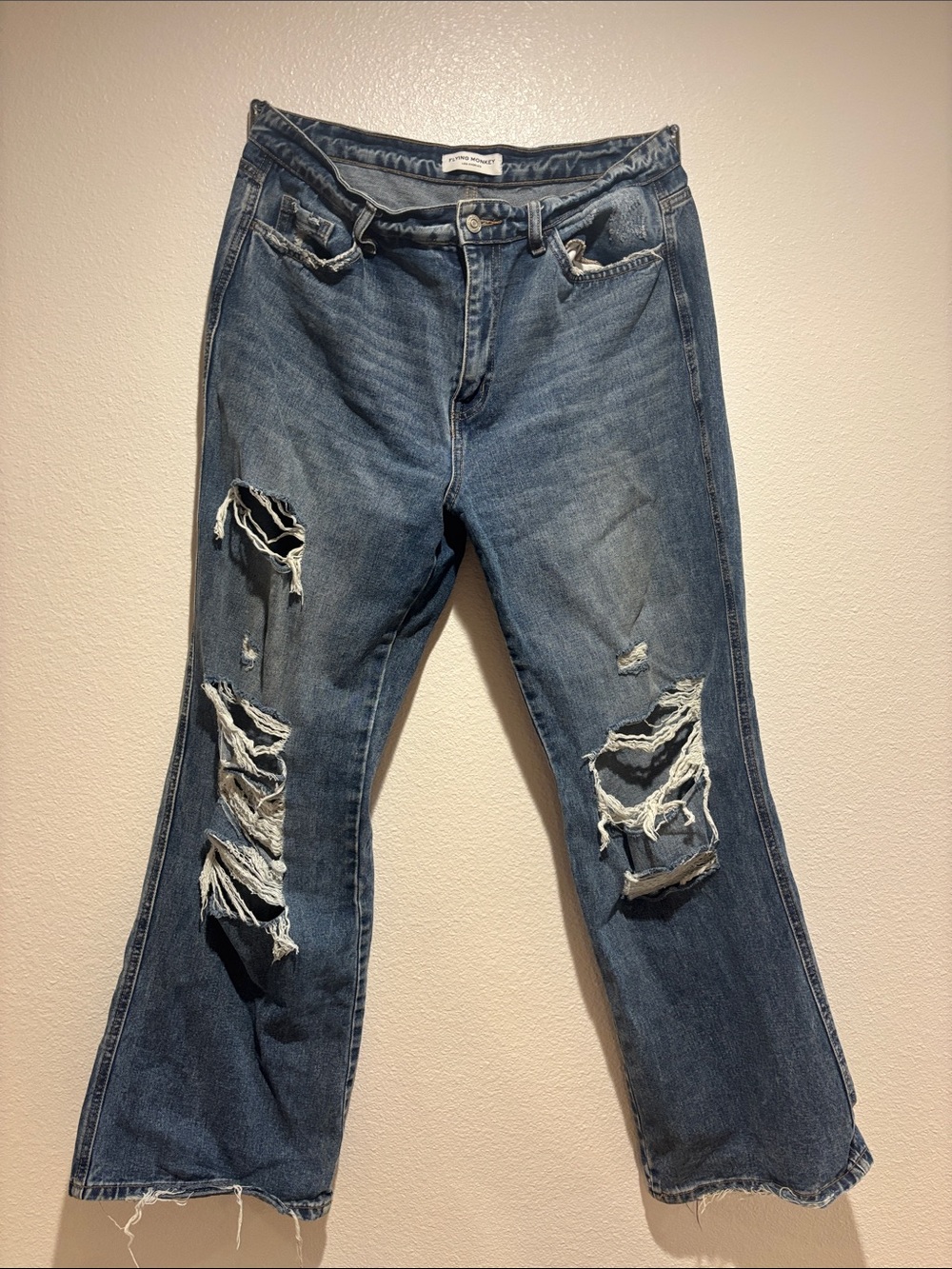 Flying Monkey Distressed Blue Flare Jeans